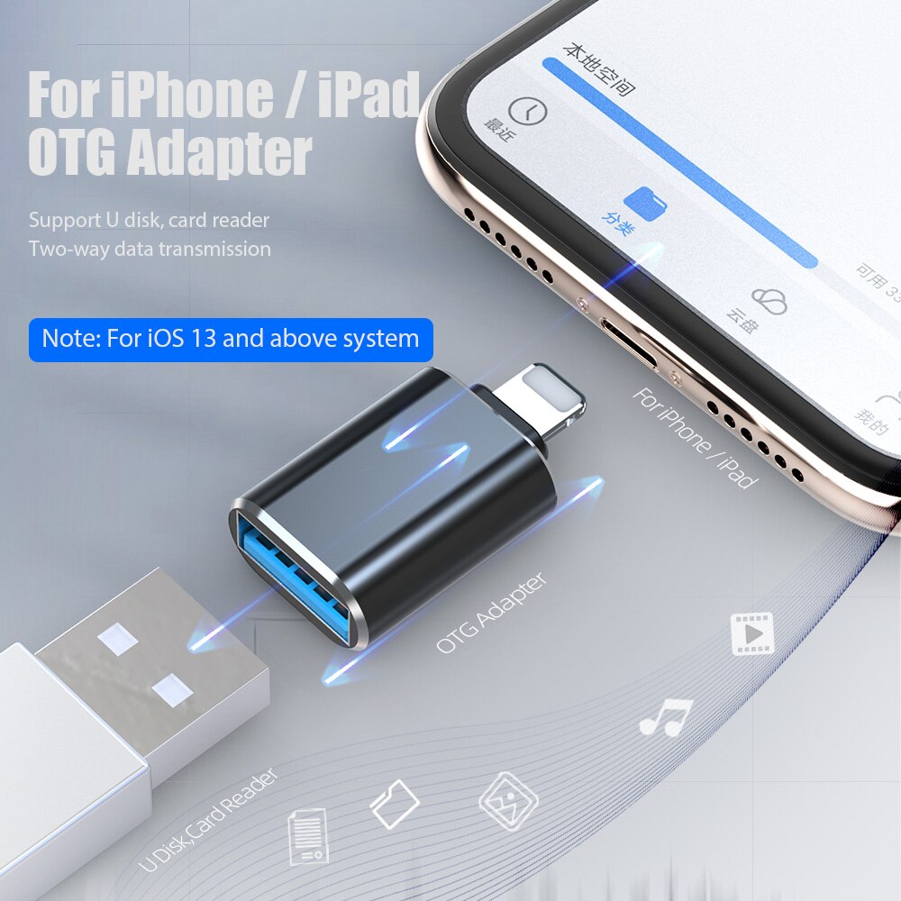 ihuigol OTG Adapter For iPhone 11 Pro Max USB 3.0 to Lighting Converter For iPad iOS 13 12 Data Camera U Disk Phone Accessories