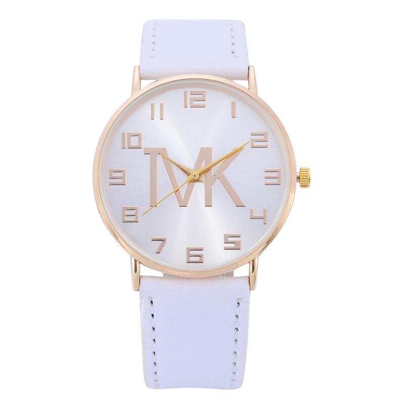 Top luksusmærke simpelt casual quartz ur kvinder rosenrød guld læderrem ure dame armbåndsur ur: Hvid