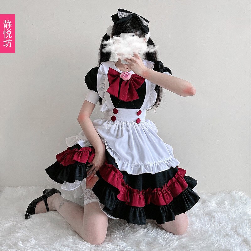 Halloween kostium pokojówki gotycki styl ciemny czarny czerwony styl Szkoła Wyższa Lolita diabeł Lolita kobiet sukienka czarownicy sukienki kobiet