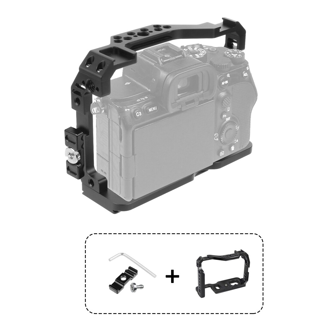 Camera Full Kooi Rig Met Handvat Grip Arca-Stijl Koude Shoe Mount Voor Sony Alpha 7S Iii A7SIII a7M3 Dslr Camera Video Stabilizer: Cage w Cable Clip