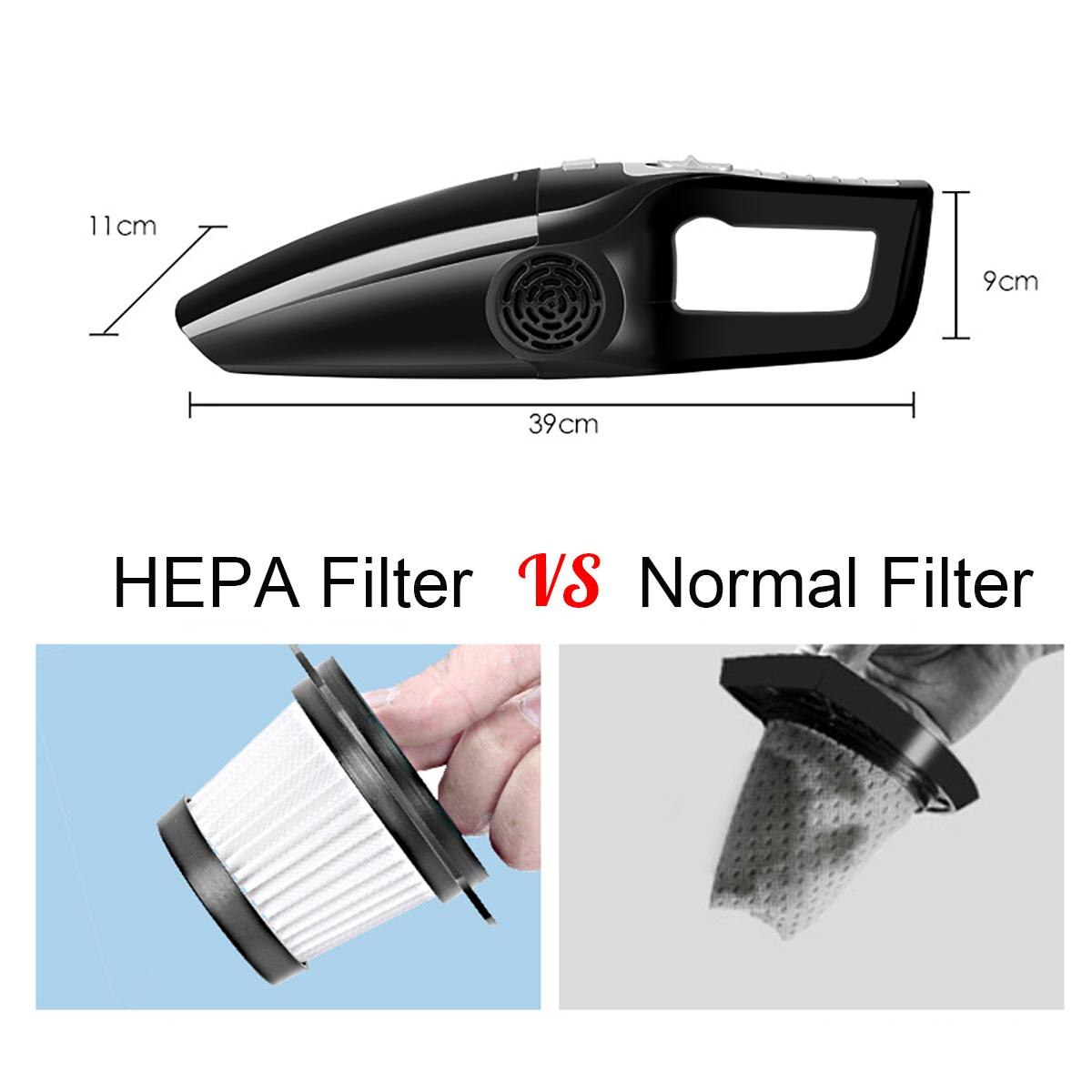 Aspiradora de polvo ciclónico de Casa de coche portátil de Audew 120W 12V de mano de uso húmedo de polvo de doble filtración desmontable