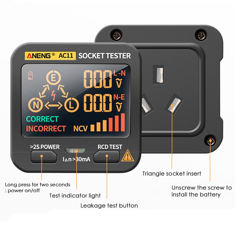 Ac11 digitala testare spänningstestdetektor us/uk/eu/au plug jord noll linje faskontroll ncv test