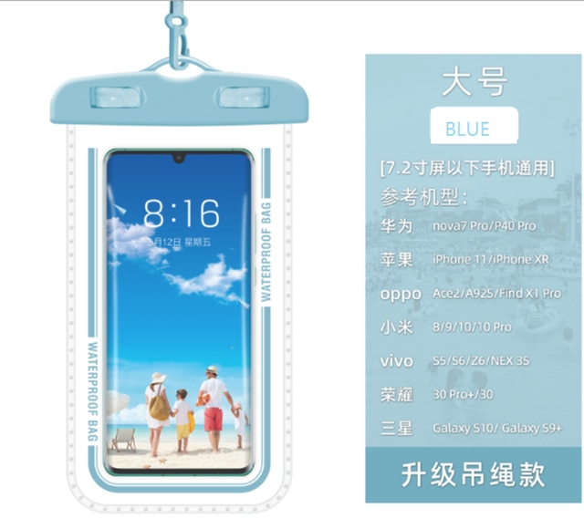 Étui étanche universel pour téléphone portable, housse de natation, étui étanche pour iphone 11 pro max , 6s, 7 plus, xiaomi: Bleu