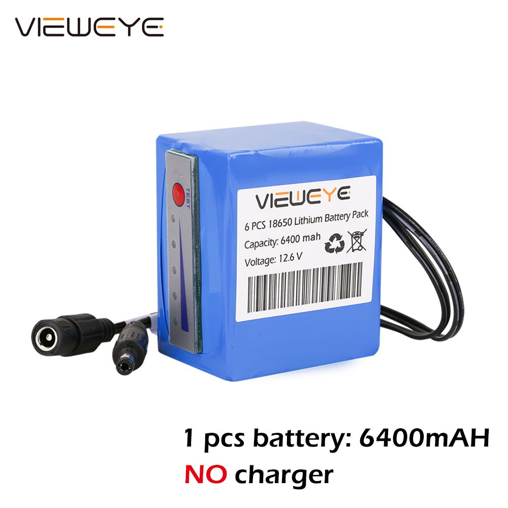 ViewEye Original 12V 4500mAh/6400mAh Indicator Lithium Battery pack for Fish Finder Underwater Fishing Video Camera: 6400mAH NO charger