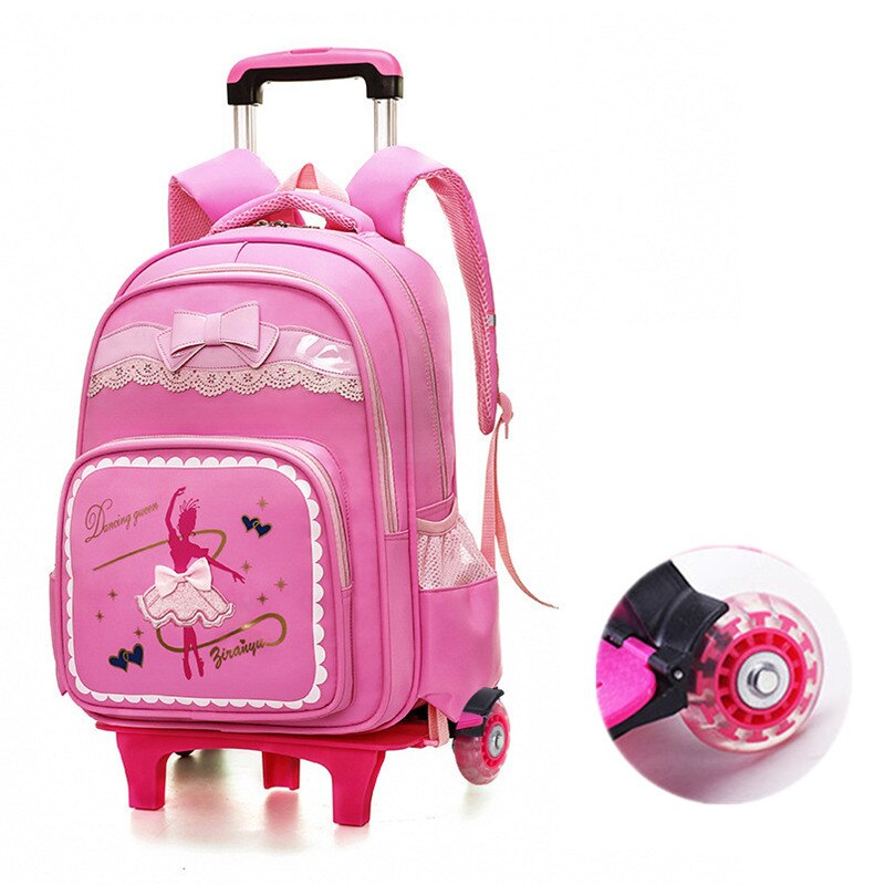 Cartoon 2 Wheels Girls Trolley School Bags Backpack Detachable Children Rolling Book Bag Waterproof Travel Bags Mochila: pink 2 wheels