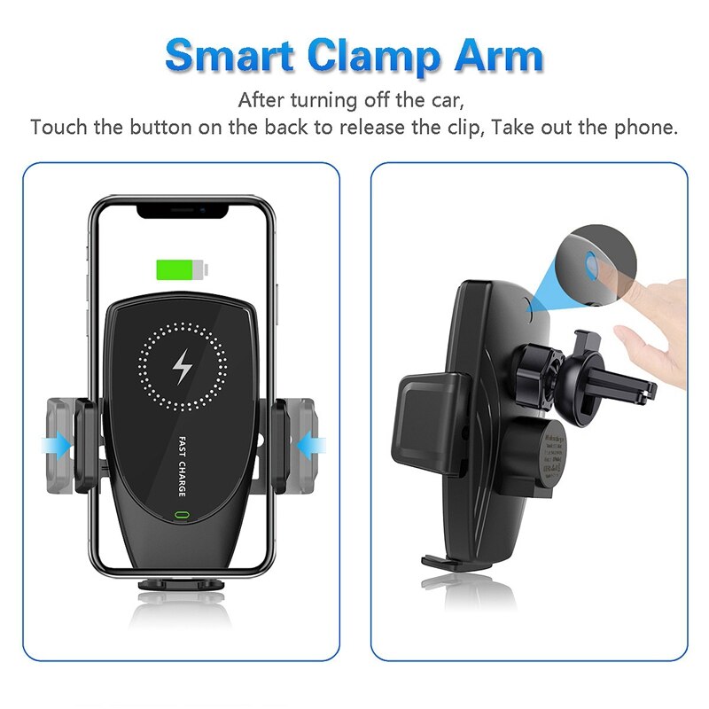 Qi Car Wireless Charger 15W Induction Car Mount Fast Wireless Charging with Car Phone Holder