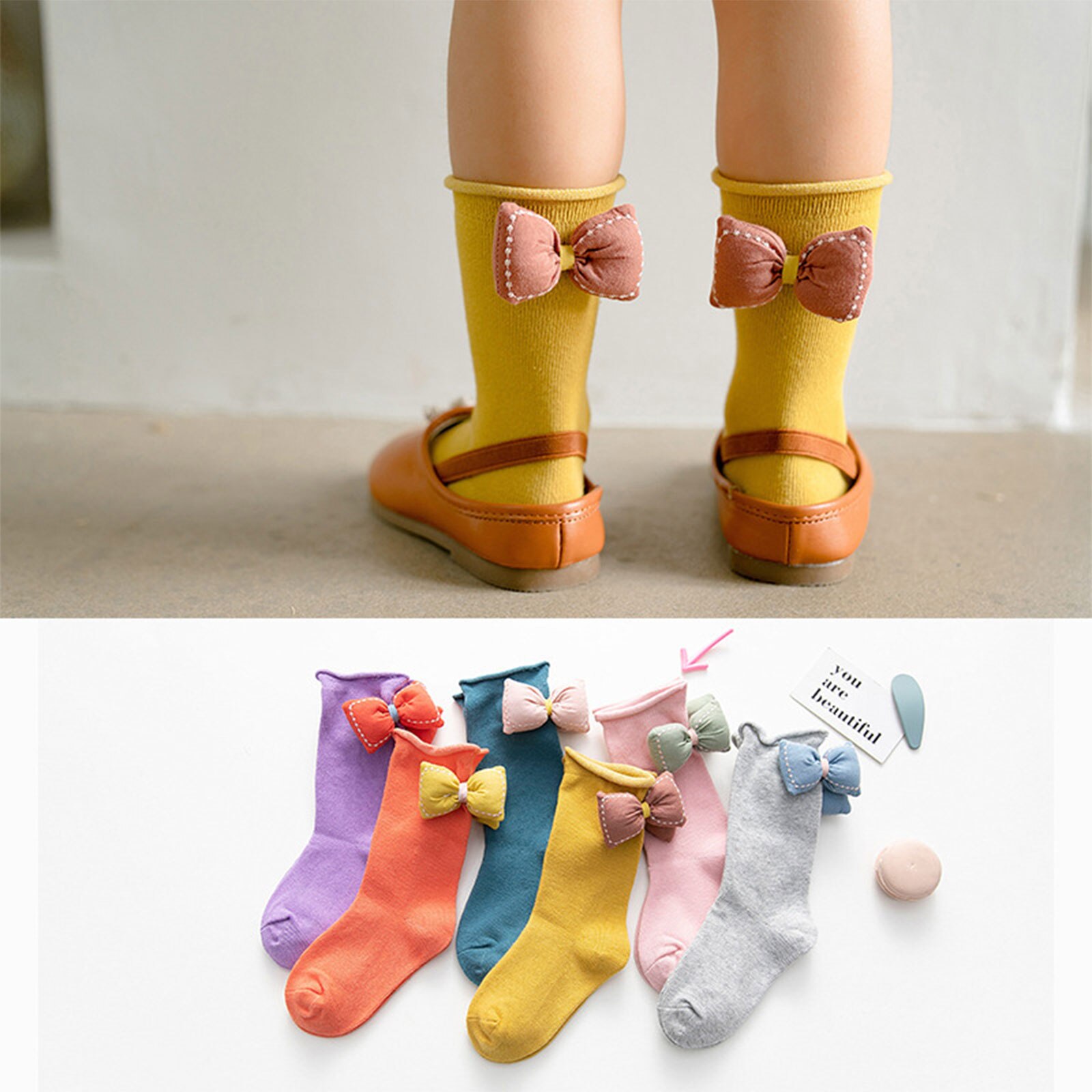 Kinderen Meisjes Mode Strik Sokken Eenvoudige Stijlvolle Sokken Effen Kleur Comfortabele Sokken Voor Kinderen Baby Meisjes