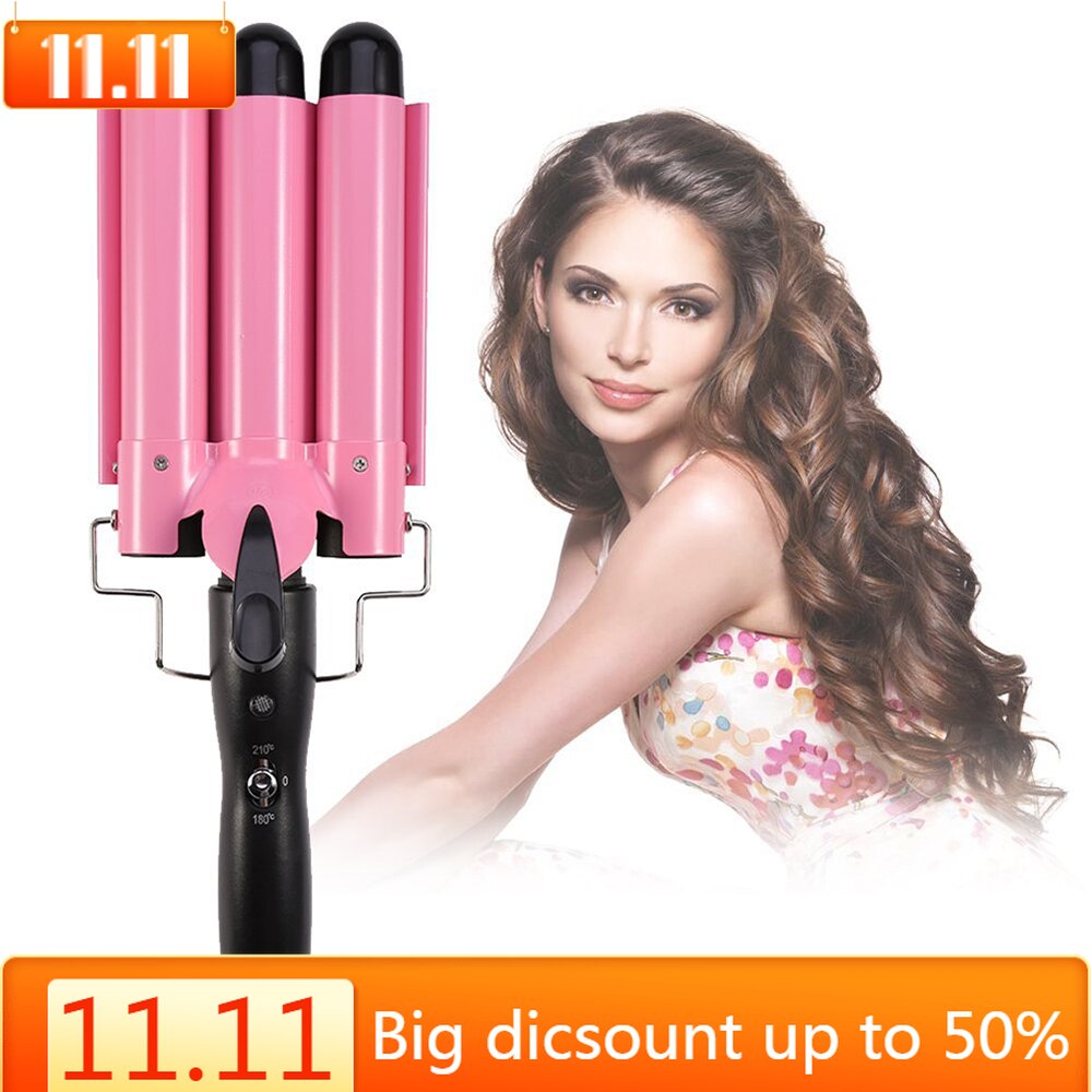 Three Barrel Curling Iron Wand Hair Waver Crimping Styling Tools Big Wave Hair Curling Tongs Ceramic Triple Barrels Hair Curler