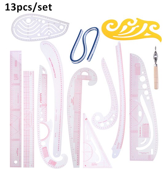 13pcs/set French Curve Sewing Set Sewing Ruler Multi-functional Sewing Tools Cutting Ruler Clothing Sample Metric Yardstick: 01