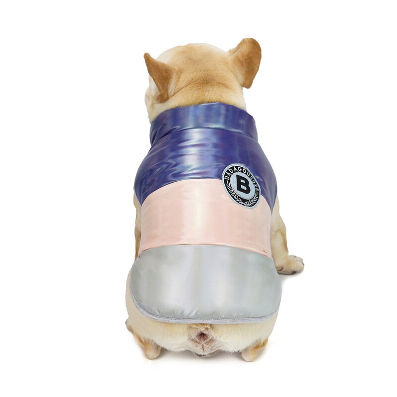 Vinter hundkläder ärmlös hundkappa tricolor tjock varm bomullsväst hundjacka fransk bulldog york ropa para perro: Blå / S