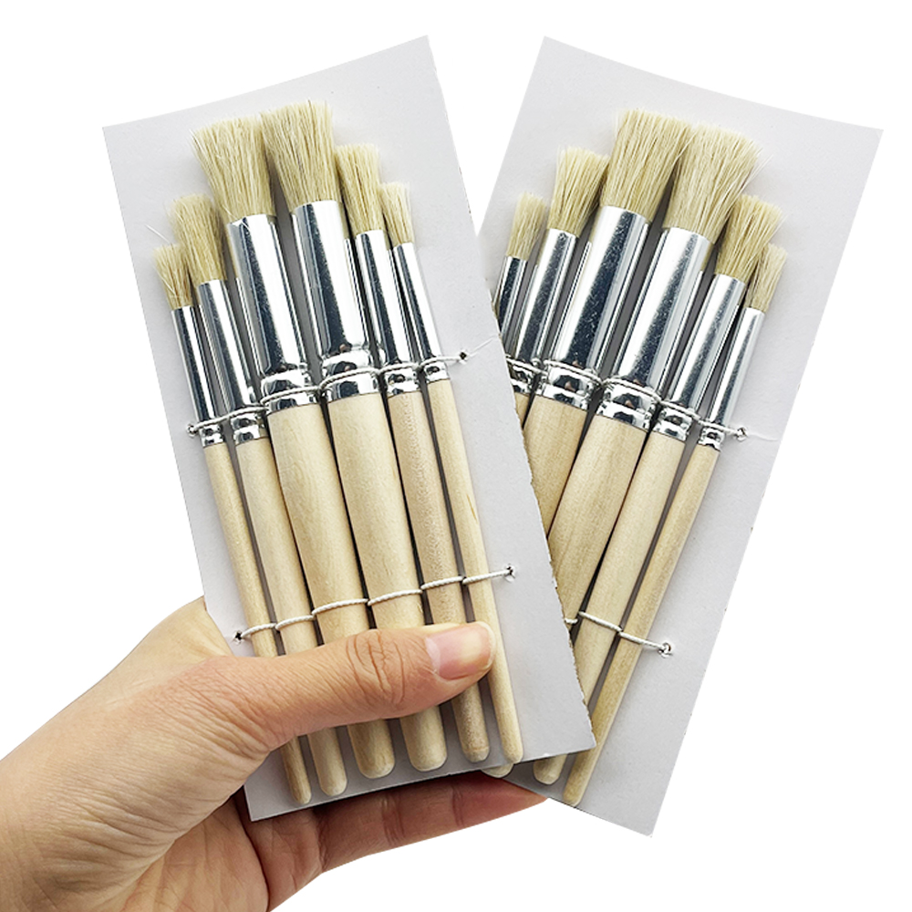 Juego de pinceles de pintura con plantilla, mango de madera de pelo de cerdas, perfecto para manualidades, pintura acuarela, al óleo y acrílica, 3/6/12/18 Uds.: Amarillo