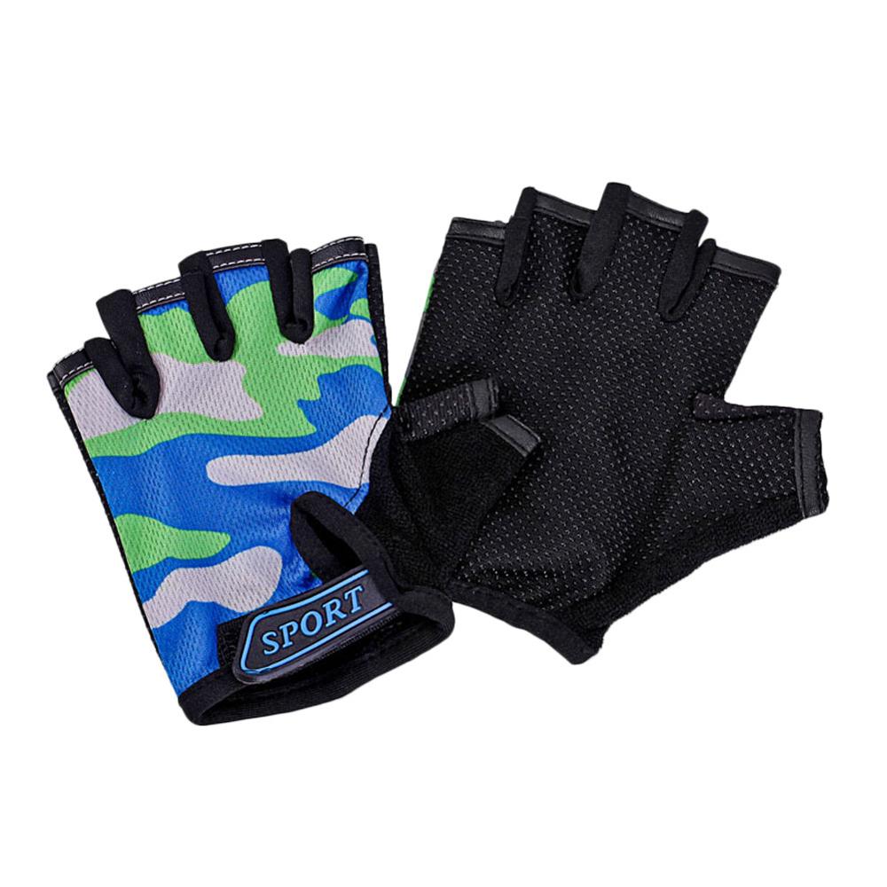 Children Cycling Half Finger Bicycle Gloves High Elastic Non-slip Child Kid Bike Gloves Riding Outdoor Camouflage Equipment: Camouflage green