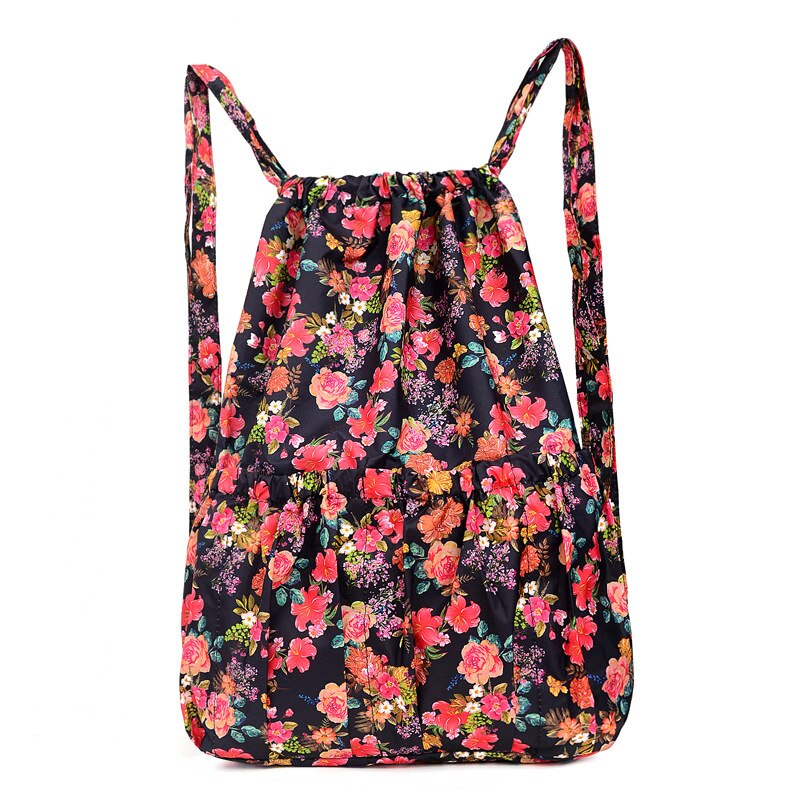 Mochilas de Nylon con cordón para mujer, mochilas de gran capacidad con estampado Floral, bolsas de compras para viajes y Fitness: Style 12