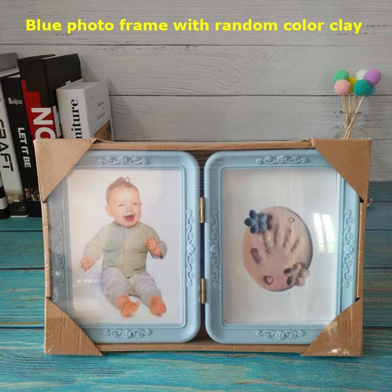 Newborn Baby Hand And Foot Print Mud Photo Frame Baby Souvenirs Footprint Keepsake Hand Casting Kit Growth Memorial: blue