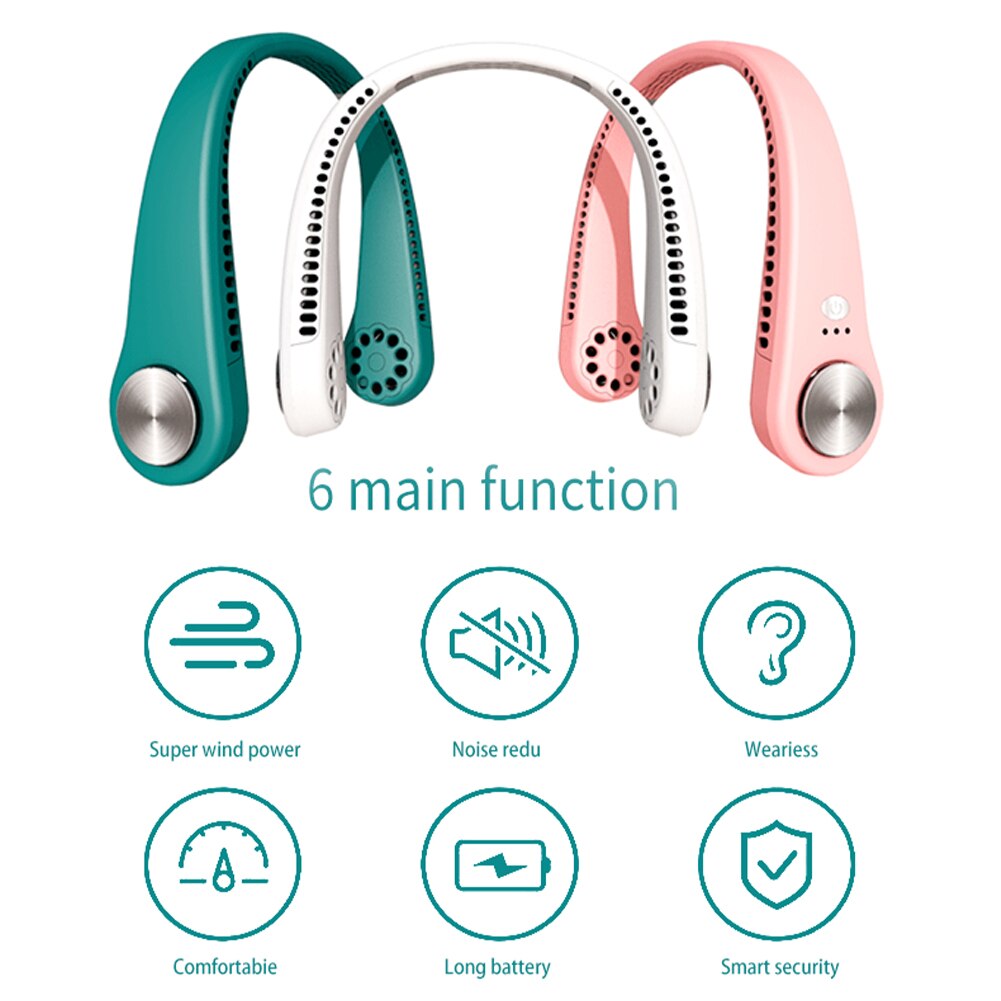 Mini Neck Fan Portable Bladeless Fan Rechargeable Leafless Hanging Fans Air Cooler Cooling Wearable Neckband Fans Summer outdoor