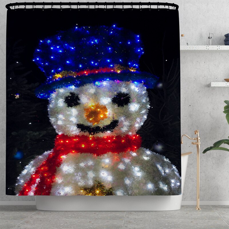 Kerst Badkamer Mat Douchegordijn Gedrukt Douchegordijn Sneeuwpop Bad Mat Anti Slip Mat Microfiber Badkamer Bad Rug: Shower Curtain-296