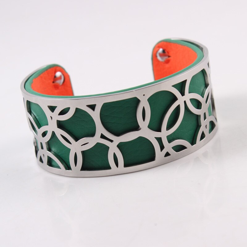 Pulseira intercambiável georgette flor bijoux acier inoxydable femme manchette pulseira reversível pulseira de couro jóias bbijoux: GREEN
