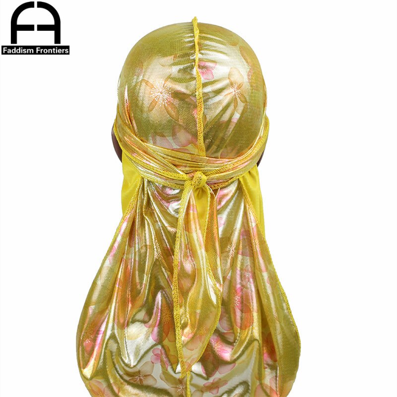 Chapéu de turbante de seda durags ondas gorro de seda durag acessórios para o cabelo longo laço bandana do du rag: YELLOW