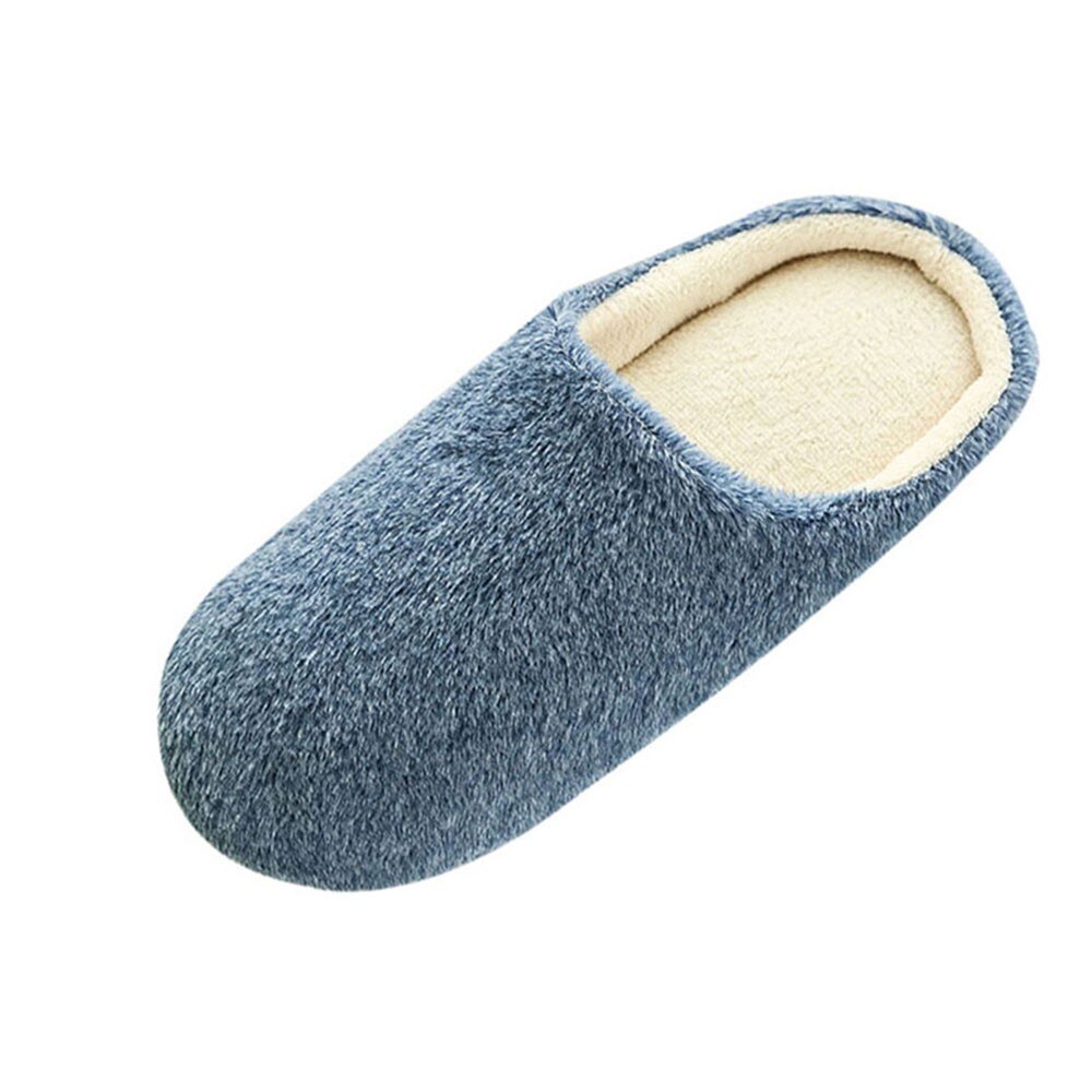 Men Indoor Shoes Warm Slippers Home Plush Soft Indoors Anti-slip Winter Floor Bedroom Shoes Solid Color Home Slippers: Navy Blue / 9.5