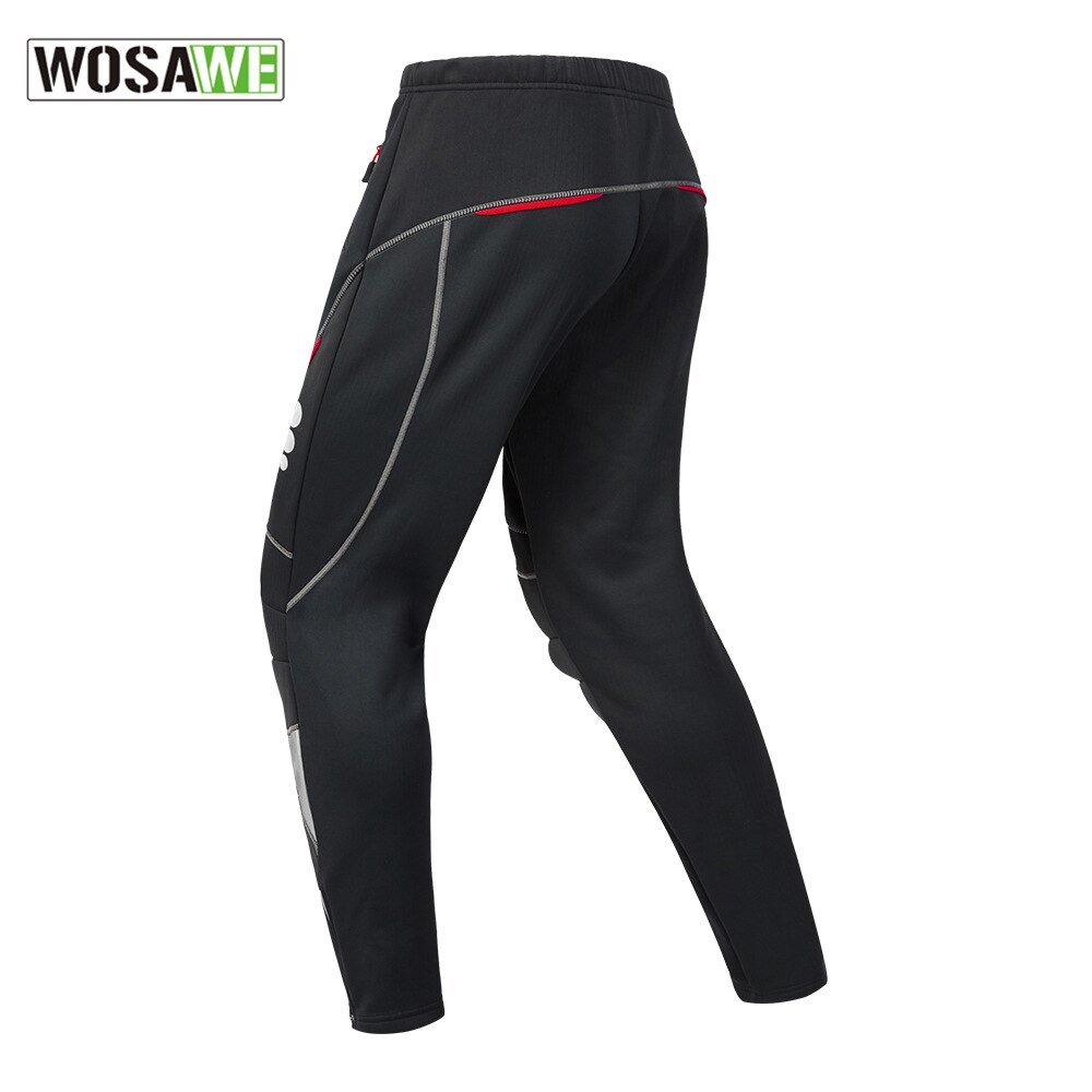Wosawe winter heren fietsbroek thermische fleece winddichte broek sportkleding fiets reflecterende tights motor lange broek