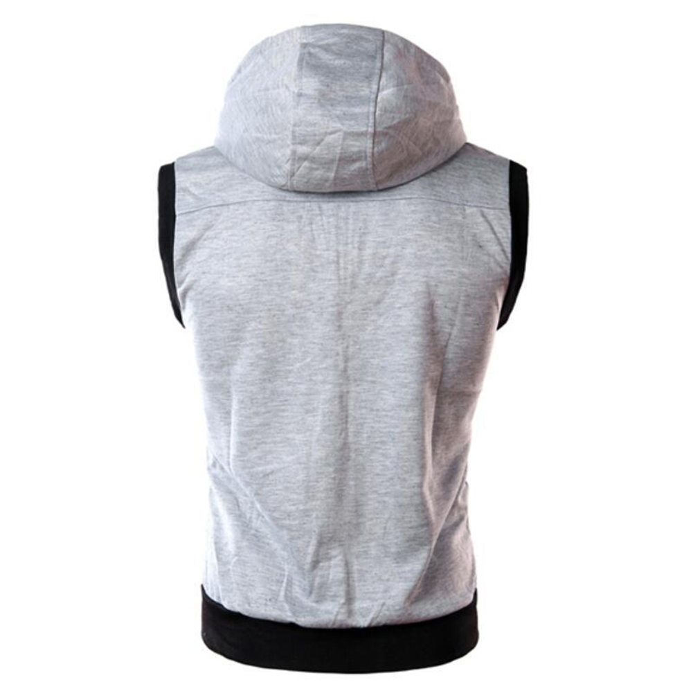 men's monochromatic hooded vest zipper pocket sleeveless vest jacket
