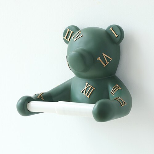 Home Decoration Wall-mounted Tissue Holder Cartoon Animals Tissue Box Panda Bear Resin Paper Roll Holder Toilet Paper Holder: Bear green