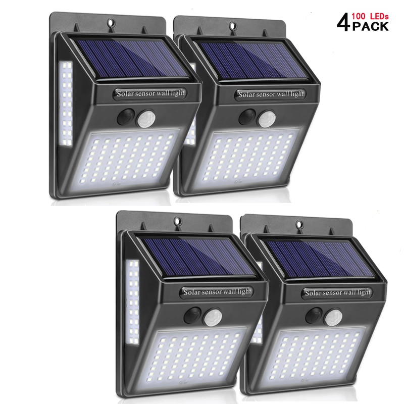 4- pack 100 led solar lamp voor buiten solar lamp pir bewegingssensor wandlamp waterdicht 3 lichtgevend voor tuindecoratie