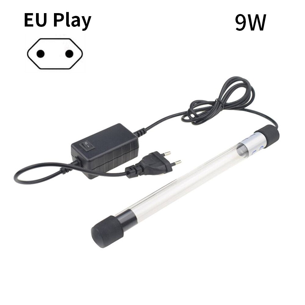 110/220V Submersible UV Sterilizer Lamp Light Ultraviolet Filter Waterproof Water Cleaner For Aquarium Pond Coral Fish Tank: 9w  EU plug