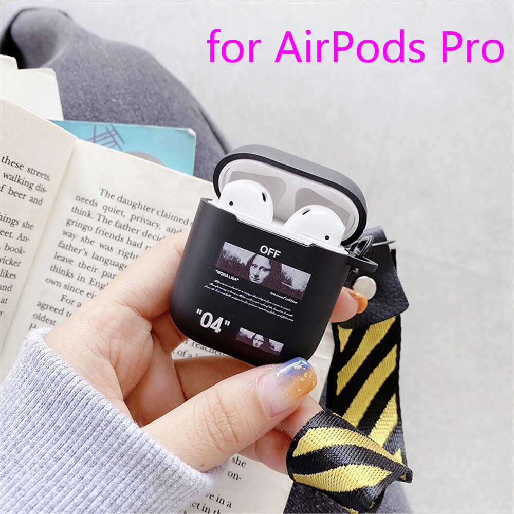 Para los Airpods Pro 2 1 caso de pintar la Mona Lisa de auriculares Airpods con Protector de llavero para AirpodsPro cubierta: 04 black pro