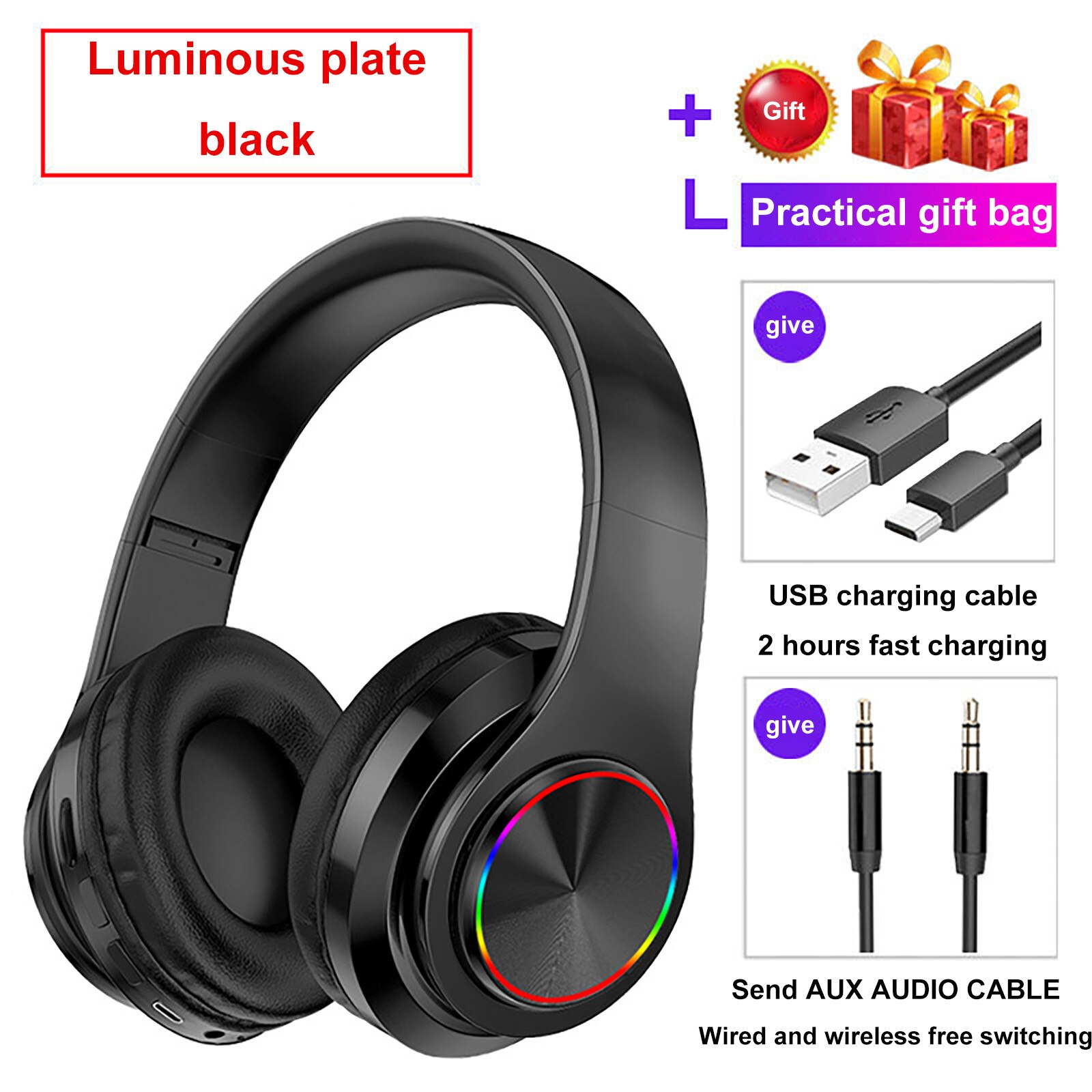 Over Ear Oortelefoon Stereo Hifi Gaming Sport Tws Hoofdtelefoon Mp3 Bluetooth Headset Opvouwbare Bass Voor Video Game Laptop Met Microfoon: Black