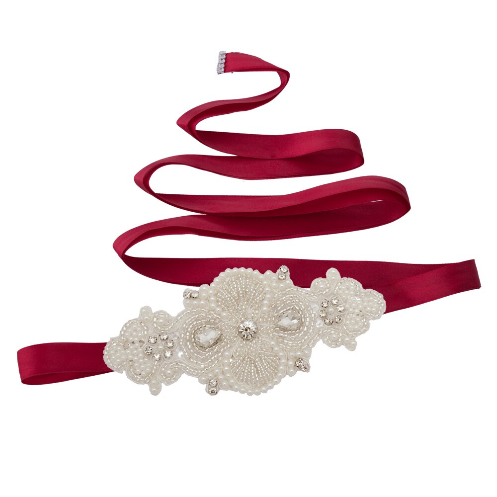 TRiXY S406 Perlen Perlen Hochzeit Gürtel Strass Gürtel Braut Schärpe Gürtel Partei Prom Kleid Gürtel Formale Gürtel Hochzeit Diamant Gürtel: Wein rot