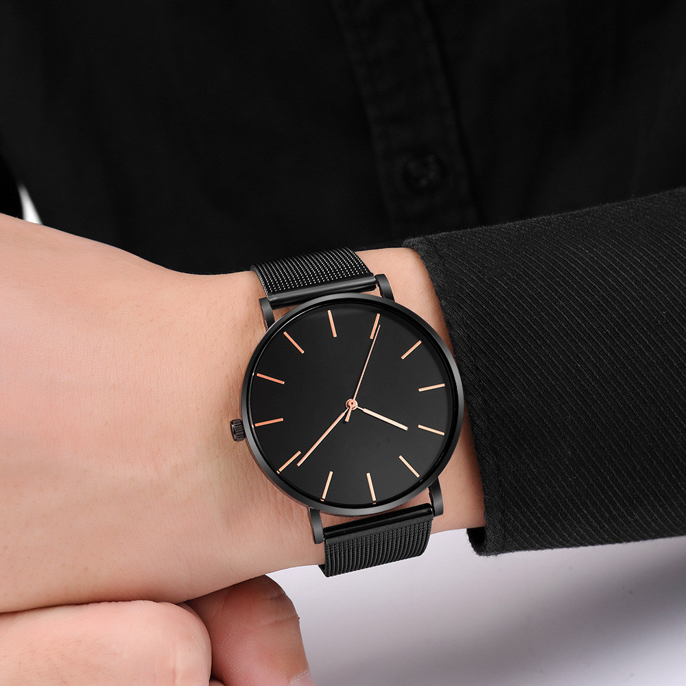 Freizeit Einfache Ultra Dünne Männer Frauen Kreative Schwarz Edelstahl Quarz Uhren Männer Business Männlich Armbanduhr Uhr