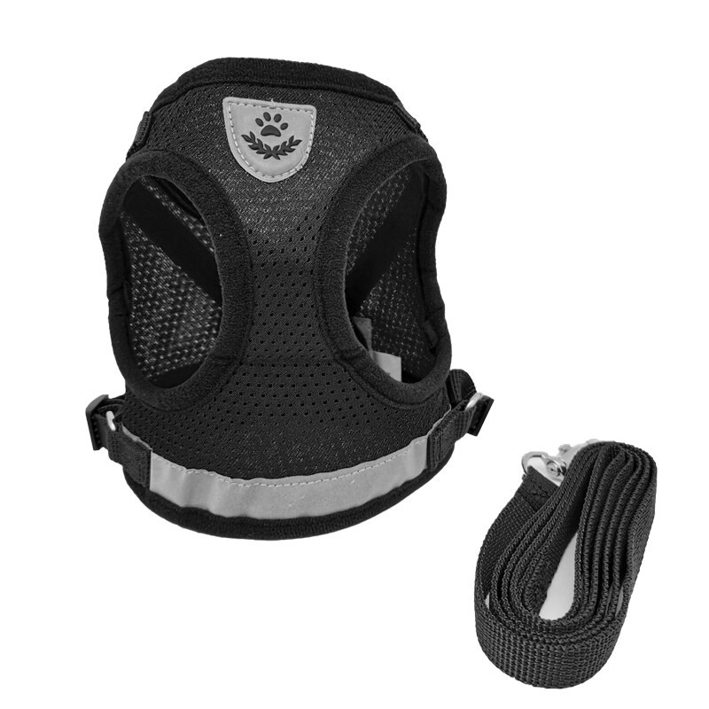 Kattenharnas kattenvest harnas en autogordel adapter verstelbaar reflecterend zacht mesh harnas voor kat puppy ontsnappingsveilig: Zwart / Xl
