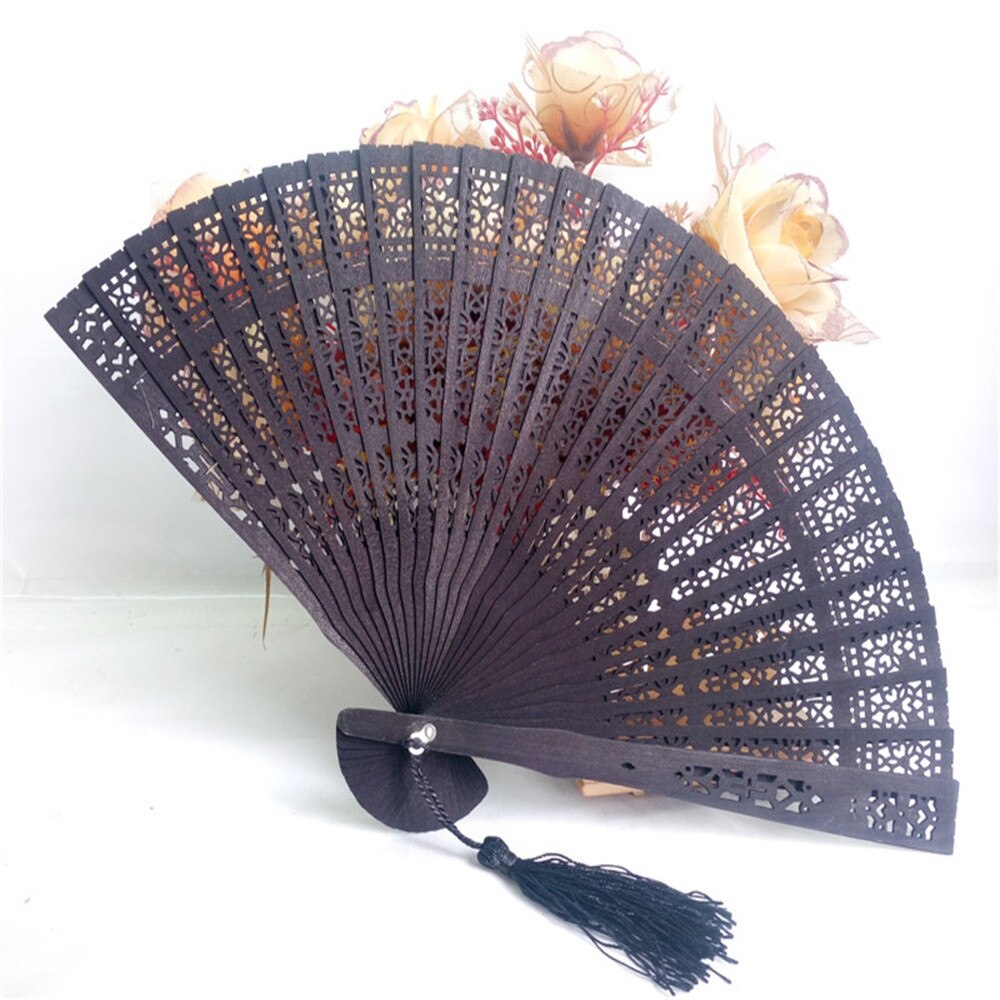 Wedding Hand Fragrant Party Carved Bamboo Folding Fan Chinese Style Wooden Hand Fan Ladies Fans Abanicos Para Boda G815: D
