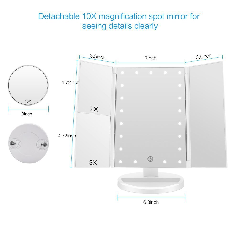 Touch screen baggrundsbelyst makeup spejl med led lys forfængelighed kosmetisk spejl til bord 2x/3x/10x forstørrelse 3- foldbar justerbar