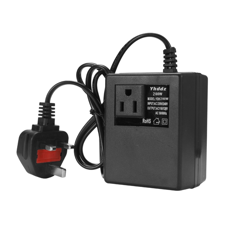 200W 230V to 110V Step Down Transformer Voltage Converter for High Power Appliances High Safety 3 Pin UK-Input Plug