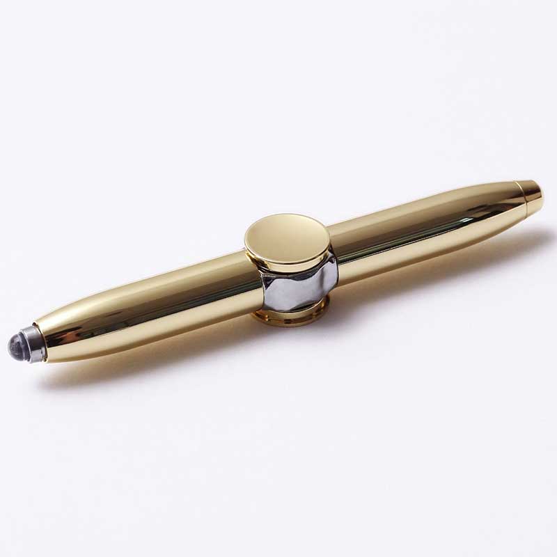metal fingertip gyro pen multi-function LED lamp ballpoint pen rotating business office decompression pen: Gold