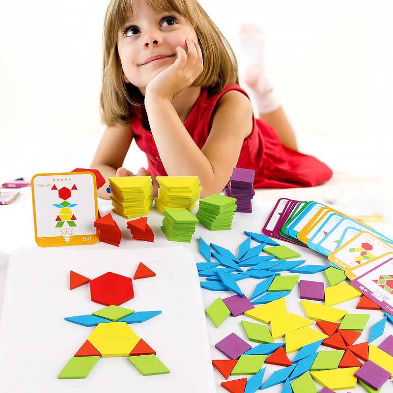155 stk puslespil bord sæt form tangrams spil tidligt pædagogisk for børn