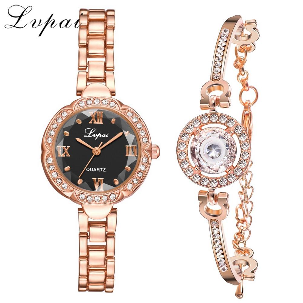 Lvpai gouden dameshorloge luxe eenvoudige damesarmbandhorloges casual stijlvolle damesklok 2 -delige set in ulzzang-stijl: 2 horloge en armband
