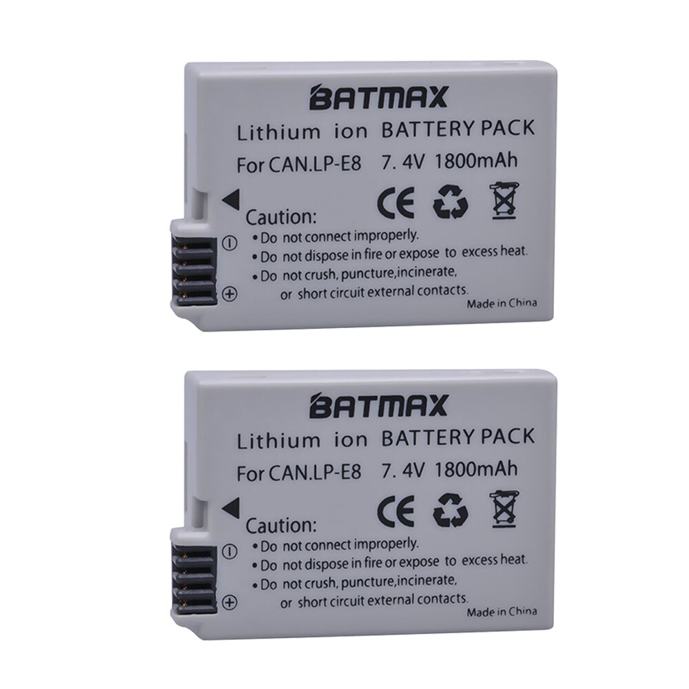 2Pcs 1800mah LP-E8 LP E8 LPE8 Camera Battery for Canon EOS 550D 600D 650D 700D Kiss X4 X5 X6i X7i Rebel T2i T3i T4i T5i Batterie