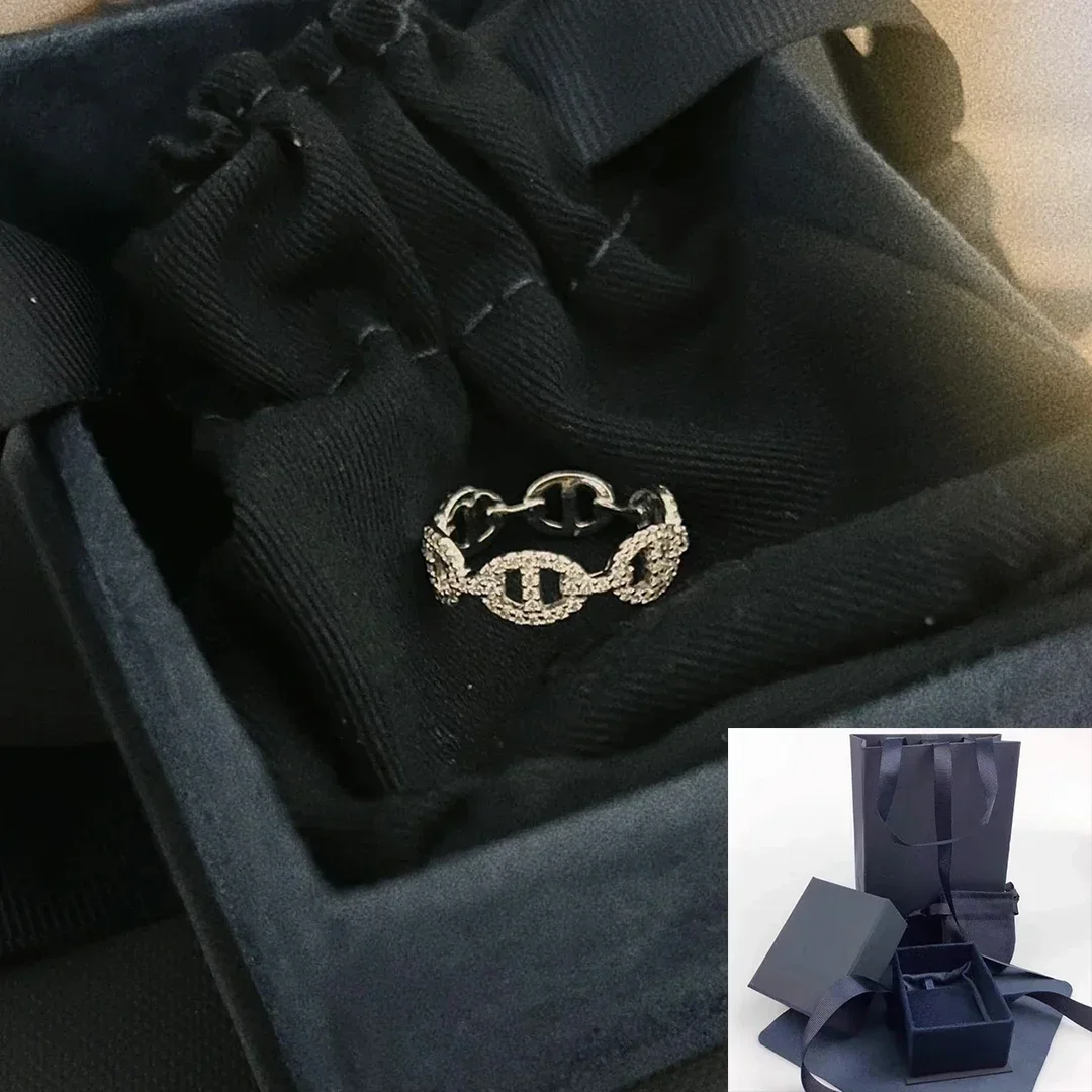 925 sterling silver couple chain ring, silver white wedding ring.: black / 5