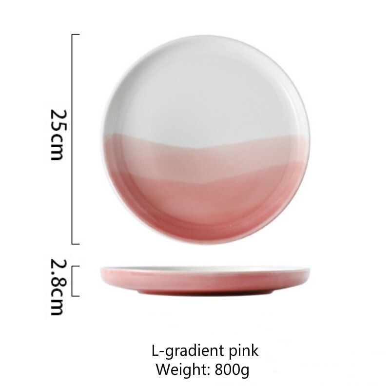 20cm/25cm Gradient Color Tableware Plate Nordic Ceramic Steak Pasta Salad Plate Family Hotel Dessert Tray