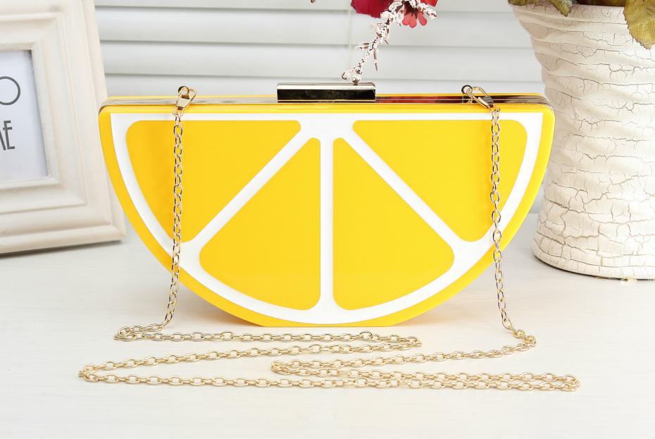 Bolso de noche especial para mujer, pochette de acrílico con de sandía, limón, fruta, lazo, bolso de noche pequeño, con retazos, Blosa D0234: picture color3