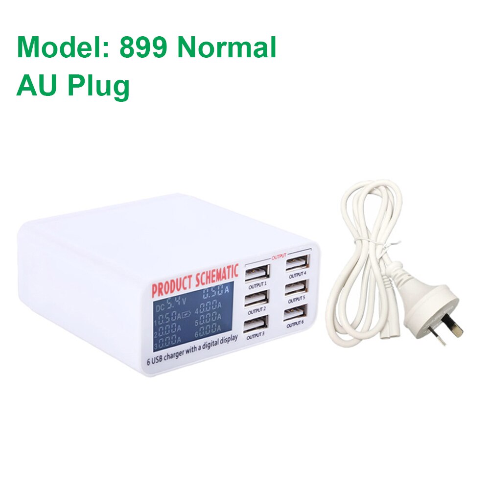 USB Wall Charger Hub with LCD Display 6 Ports 40W Mobile Phone Charger Smart Fast Charging Station For Mobile Phones Tablet PC: AU Plug