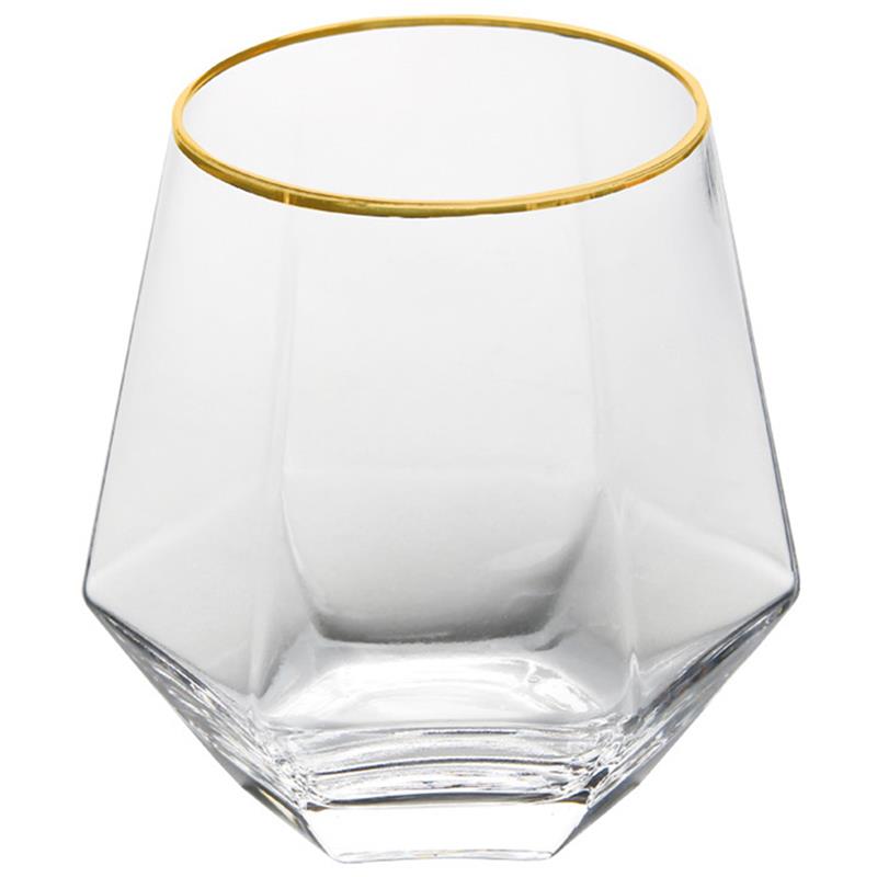 Glass Cup Hexagonal Geometric Drinking Glass Water Glass Wine Glass Cups Reusable Transparent Fruit Juice Beer Cup: Clear Golden