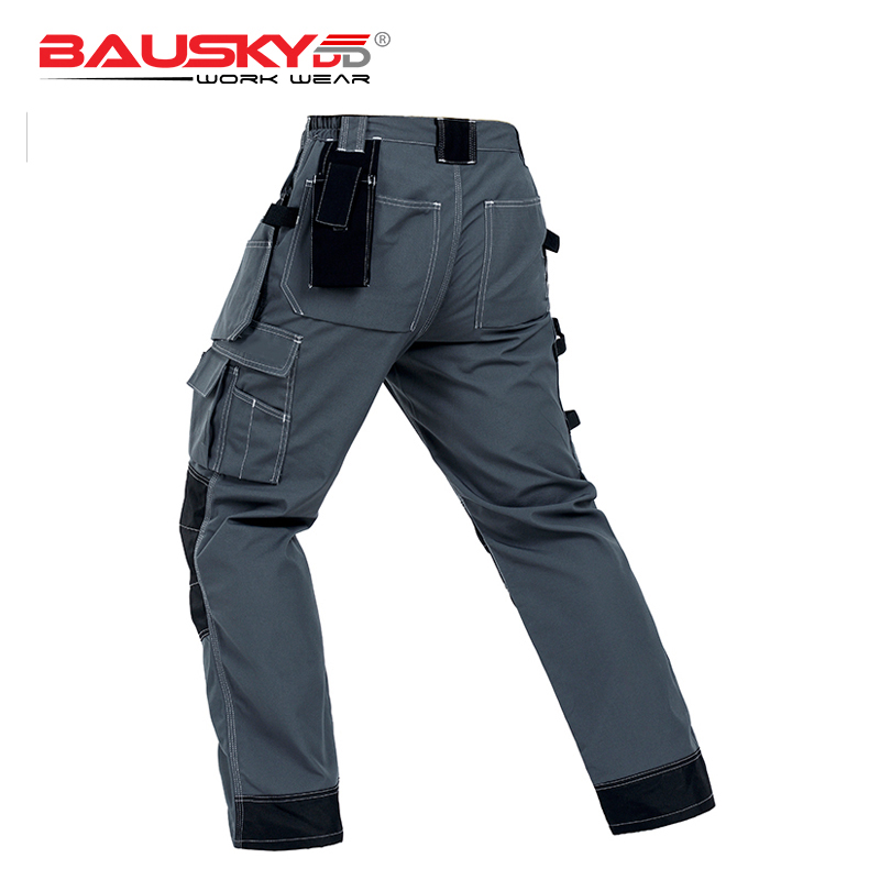 Bauskydd-pantalón mecánico con múltiples bolsillos para hombre, pantalón de trabajo gris con rodilleras, pantalones de carpintero,