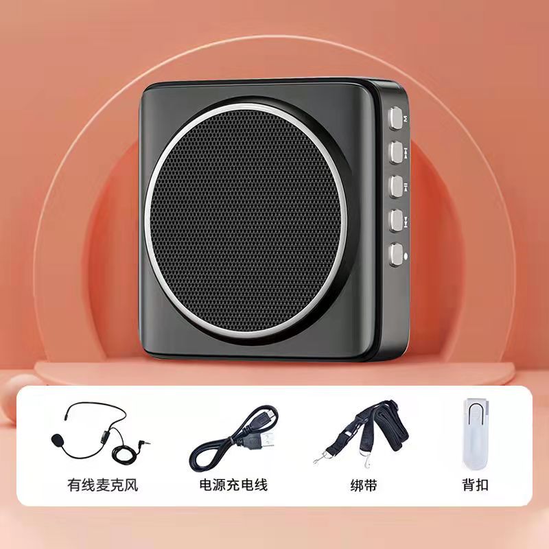 Wireless Speaker Portable Voice Amplifier with Microphone Headset Guide Microphone Teacher Bluetooth Speaker Support FM Radio: Black-Wired