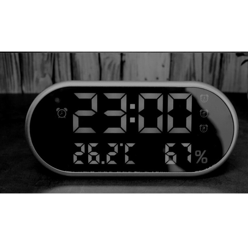 LED Digital Alarm Clock with Temperature,Reveil Watch USB Electronic Table Clocks,Oval Mirror Desk Clock