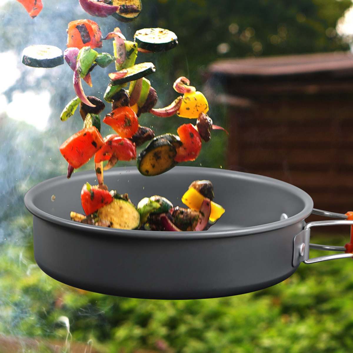 Outdoor Camping Cookware Tableware Picnic Cooking Pan Fry Pan Kettle Teapot Foldable Fork Spoon Kit Hiking Camping Picnic Tools