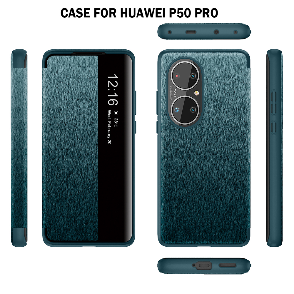 Smart Wake Up Sleep Flip Cover Side View Leather Case For Huawei P30 P40 Pro+ Plus P50 60 Pro Automatic Magntic Suction